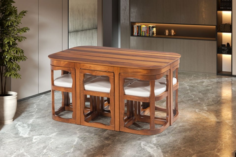 6'LI MASİF KAPLAMA ADA MASA SETİ 93X143