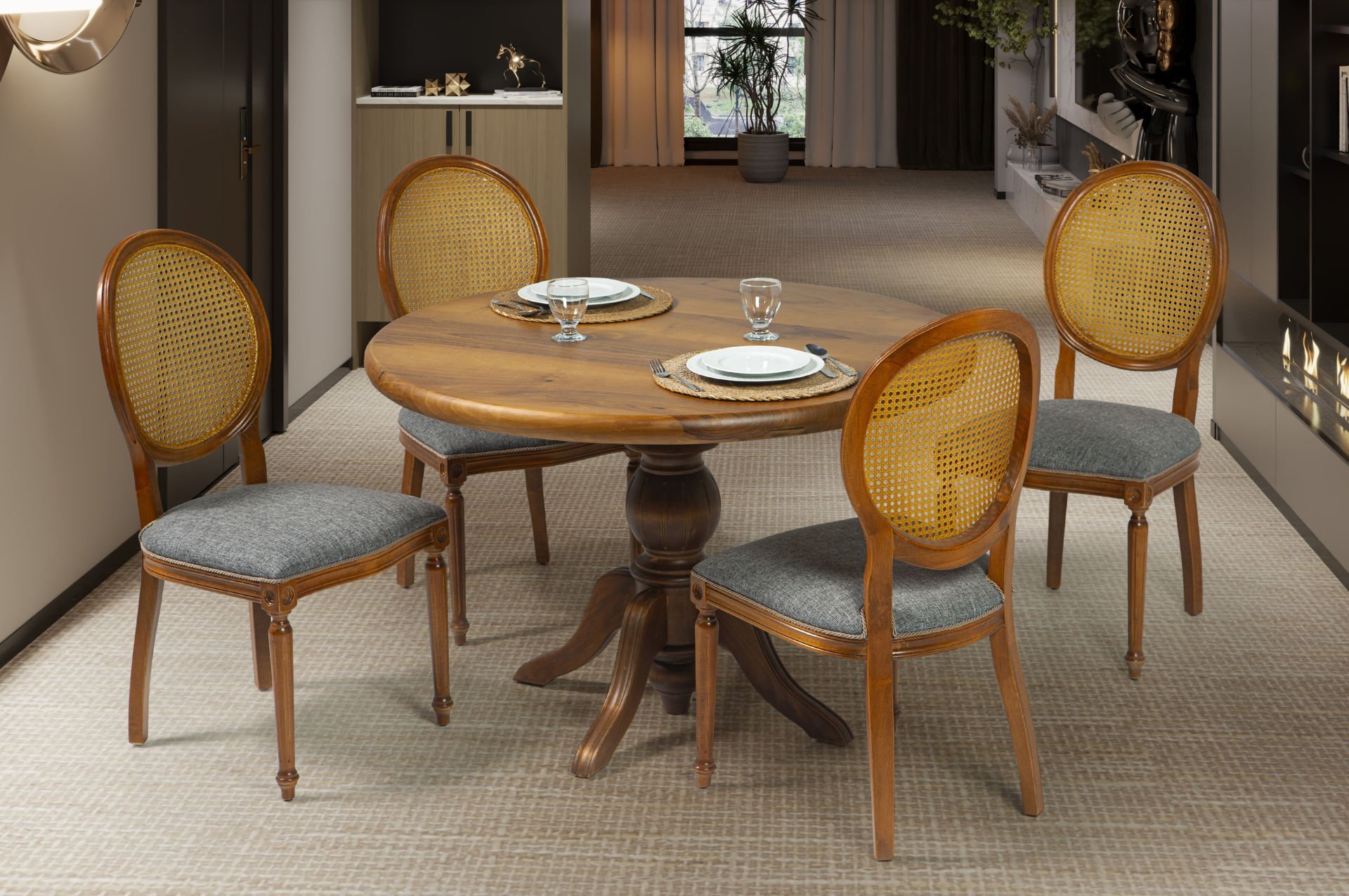 SARAY CEVİZ MASA KLAS SANDALYELİ