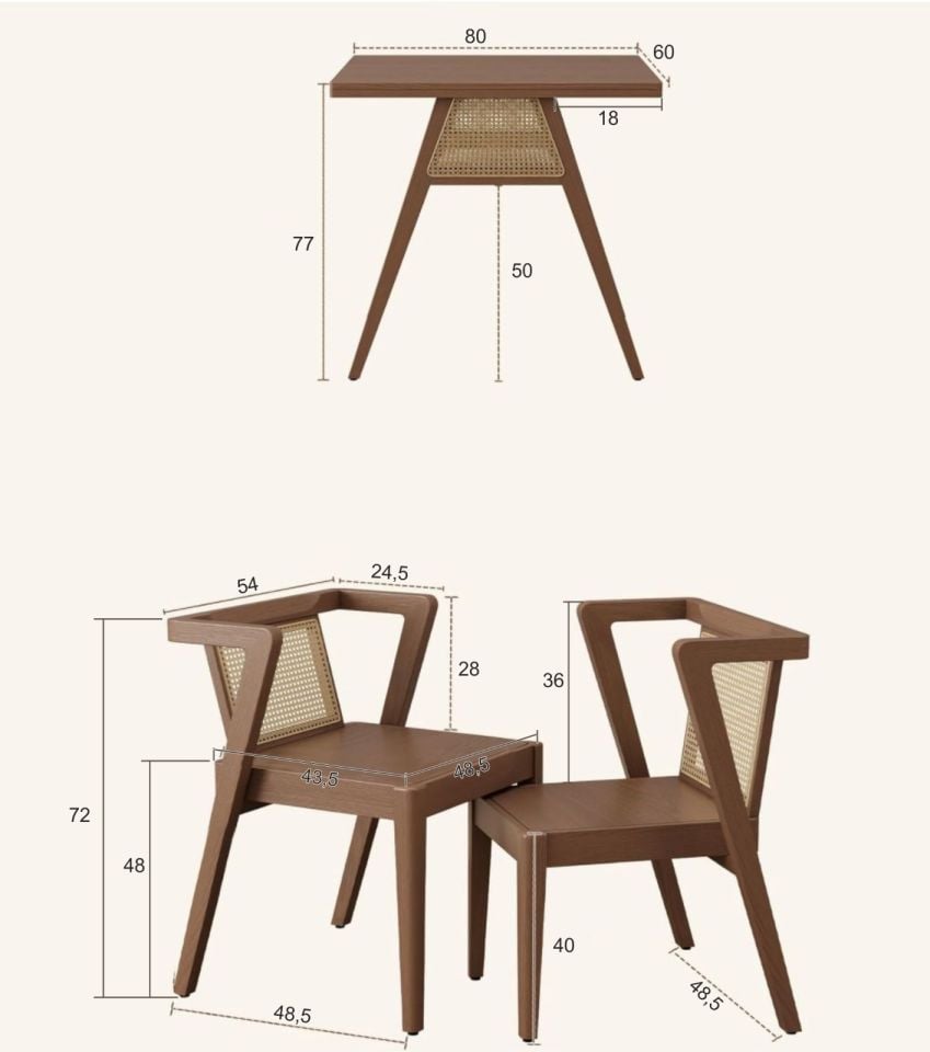 2 KİŞİLİK DEREN MASA TAKIMI 60X80 Y:77