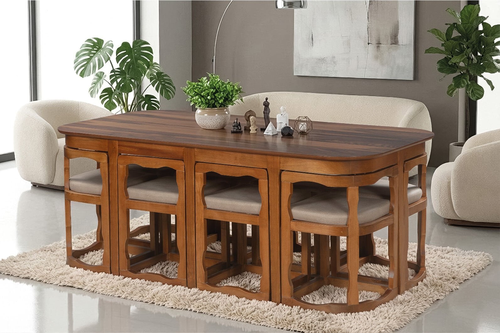 ADA MASA CEVİZ KAPLAMALI 8 Lİ SET