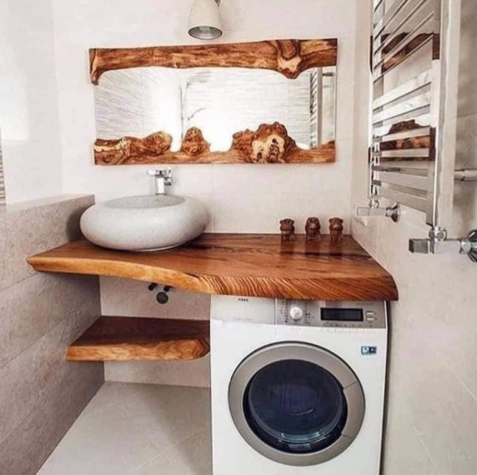 KESTANE KÜTÜK LAVABO  +TEZGAH & RAFLARI