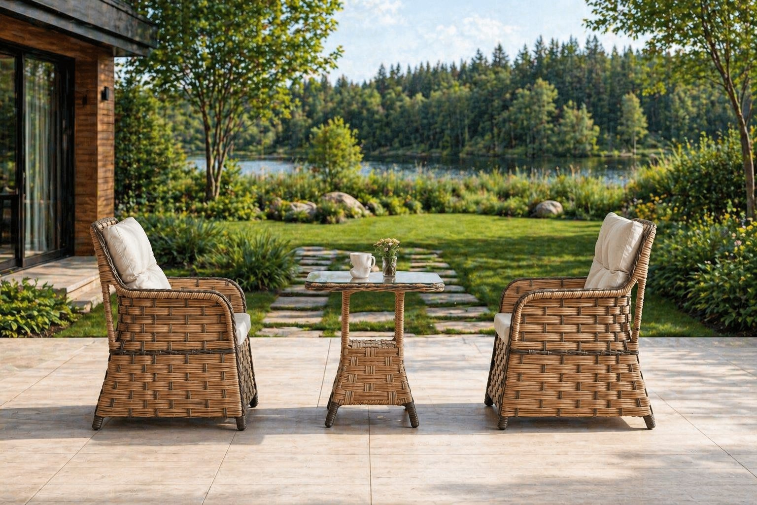 LAYD ALİMÜNYUM RATTAN KAHVE SETİ