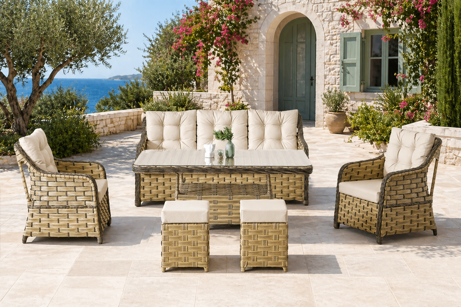 FLORANSA ALİMÜNYUM RATTAN OTURMA GRUBU