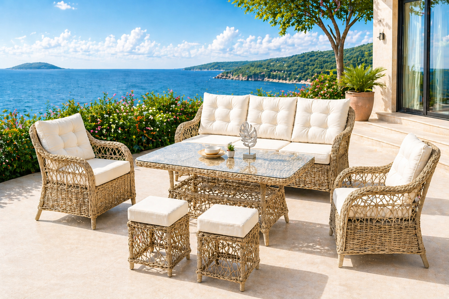 QUEEN ALİMÜNYUM RATTAN OTURMA SETİ