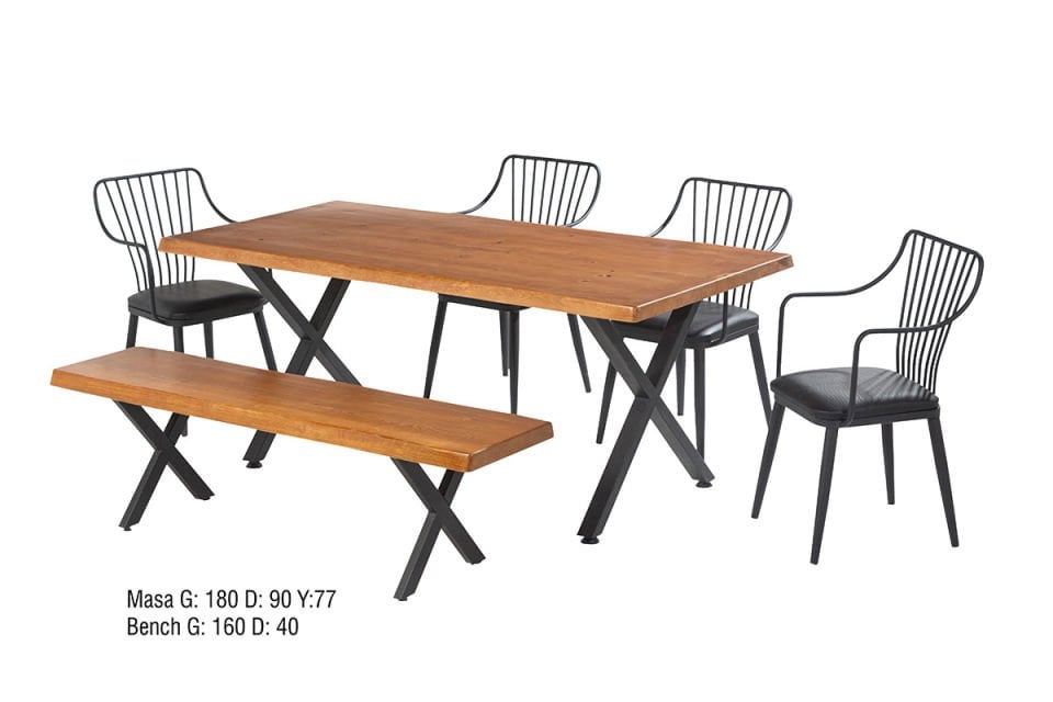 SARIZ KÜTÜK MASA/ PLAS SANDALYE + MASİF BENCH