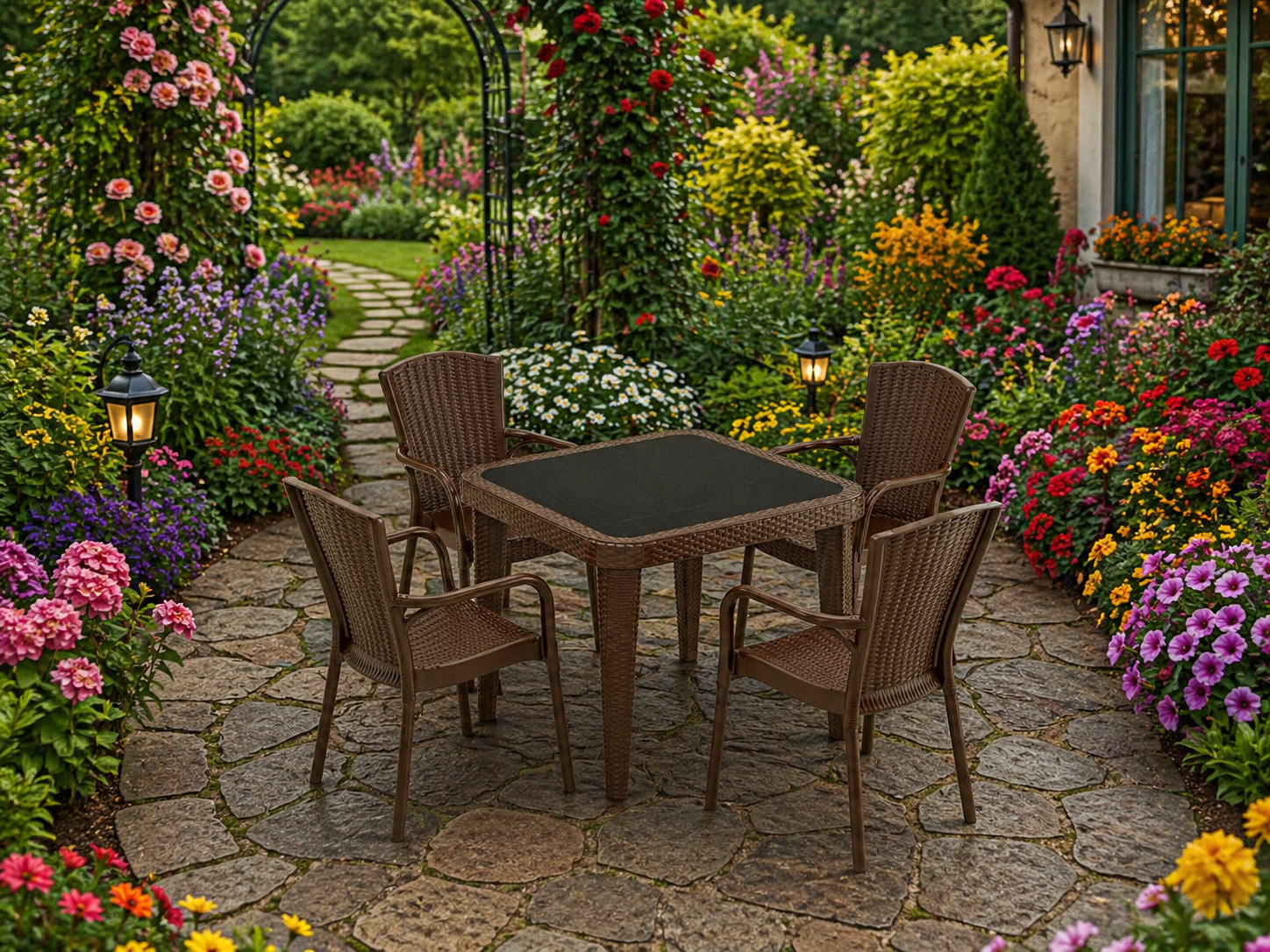 RATTAN GÖRÜNÜMLÜ KARE  PLASTİK MASA TAKIMI