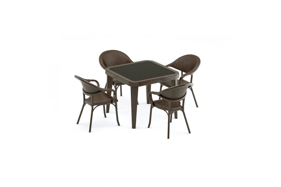 RATTAN GÖRÜNÜMLÜ  KARE PLASTİK MASA TAKIMI