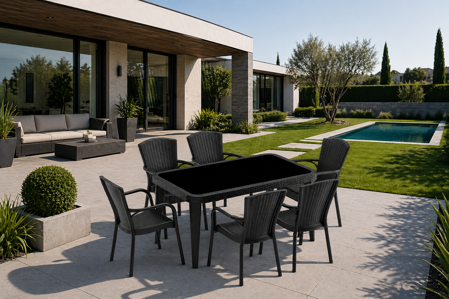 OSAKA MASA ROYAL 6 SANDALYELİ SİYAH SET