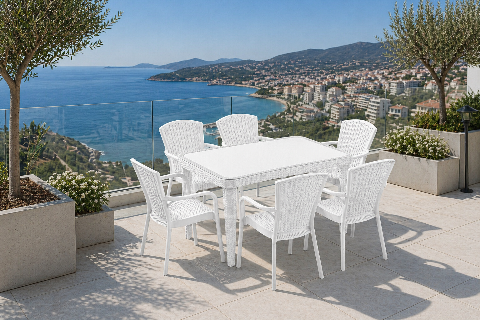 OSAKA MASA ROYAL 6 SANDALYELİ BEYAZ SET