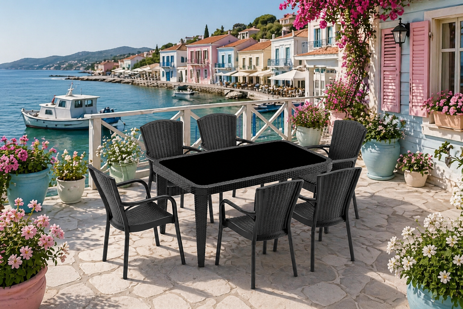 OSAKA MASA ROYAL 6 SANDALYELİ ANTRASİT SET