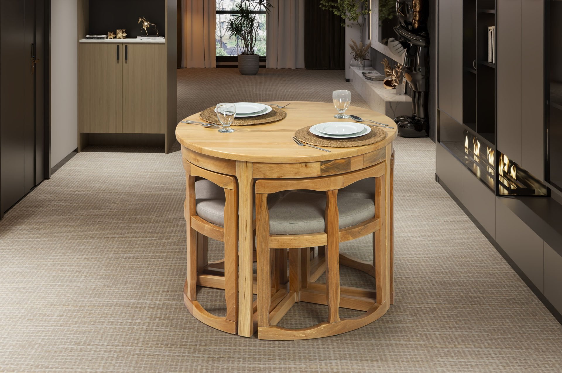 ADA MASA MASİF TABLALI 4 LÜ SET